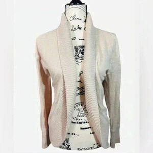 AERIE CARDIGAN SWEATER OATMEAL TAN RIDGE COLLAR OPEN STYLE COMFY  SIZE MEDIUM